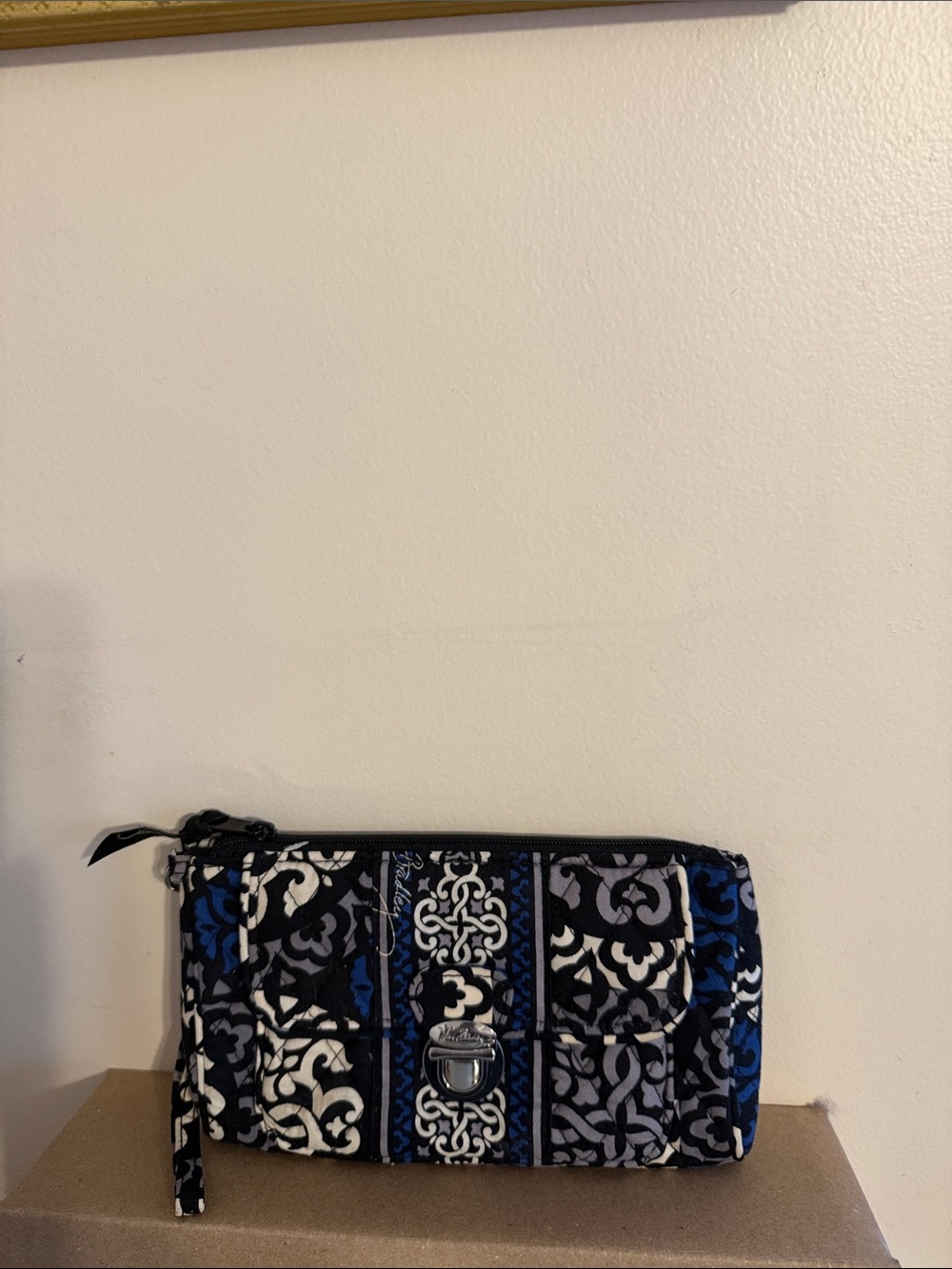 Vera Bradley Blue Black Printed Wristlet Wallet
